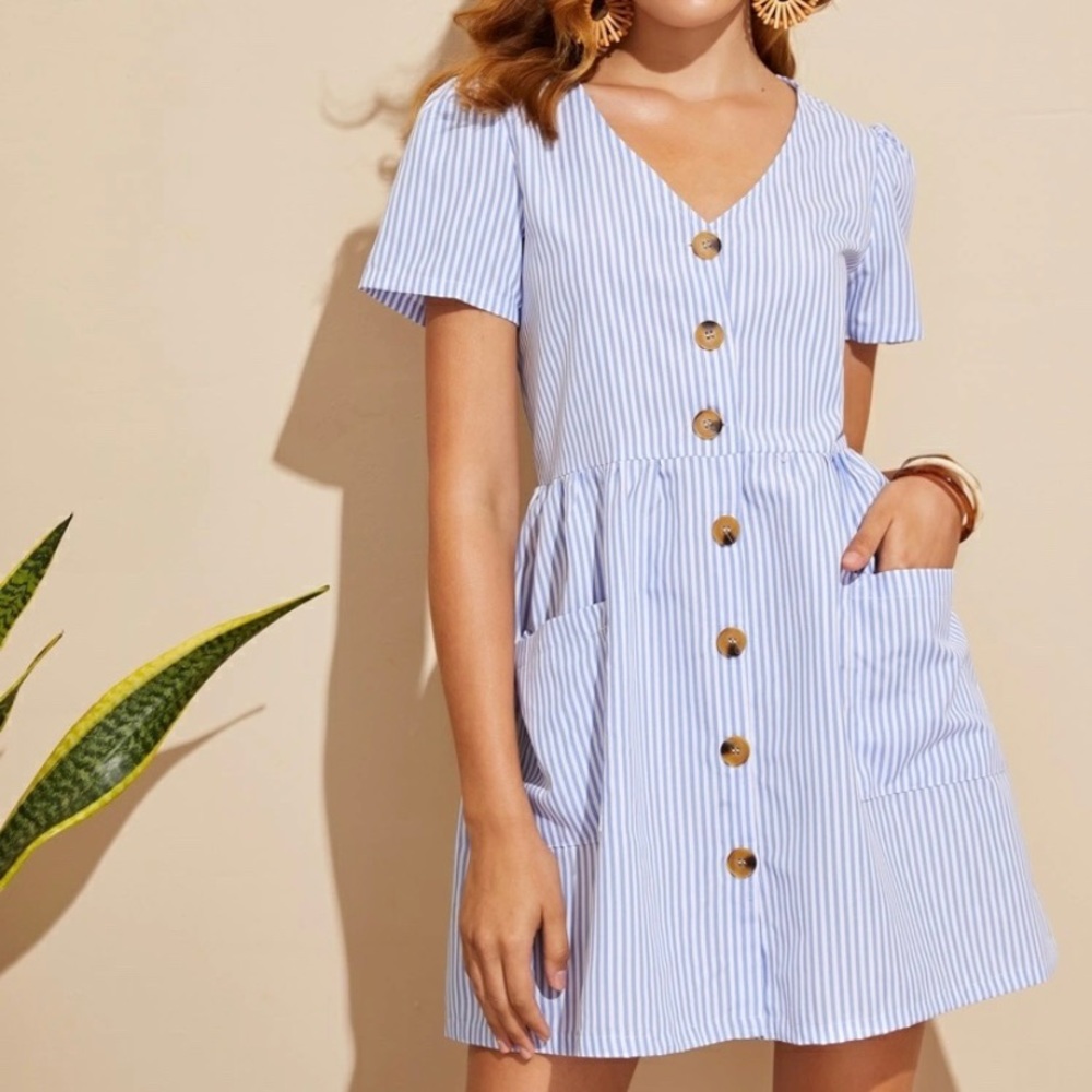 Gorgeous blue and white striped button dress
